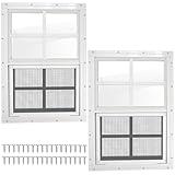 2 Pack Shed Windows 12x18, Flush Mount Sliding Windows with Tempered Glass & Fiberglass Screen, Small Window with 41 Screws for Chicken Coop, Playhouse, Basement, Bathroom, Garage, Barns (White)