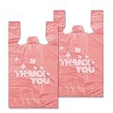 PINK Thank you bags, 100PCS T shirt bags, To Go Bags,Grocery bags, Reusable and Disposable,Perfect for Small Business,Take Out,Retails,11 inchx6 inchx21 inch(100),Large