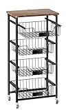 OKZEST Fruit Basket, 5-Tier Utility Kitchen Organizer and Storage Cart with Pull-Out Baskets and Wood Top, Rolling Pantry Kitchen Cart on Wheels for Fruit Potato Onion Vegetable Snack Produce
