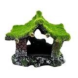 Tfwadmx Aquarium Decoration House Resin Hollow Hideout House, Betta Fish Hide Accessories Cave Ornament Tank Small Fish Hideaway with Moss