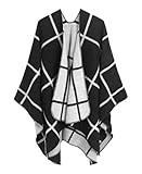 MissShorthair Women's Printed Shawl Wrap Fashionable Open Front Poncho Cape, Gift for Women, D-Khaki&Beige