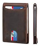 SERMAN BRANDS RFID Blocking Slim Bifold Genuine Leather Minimalist Front Pocket Wallets for Men with Money Clip Thin Mens (Texas Brown 1.0)