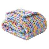 Mooreeke Chunky Knit Blanket 50"x60" Soft Washable Chenille Throw Blanket Cozy 100% Handmade Crochet Gift Blankets with Jumbo Chenille Yarn for Couch Bed Sofa Room Decor -Purple and Pink