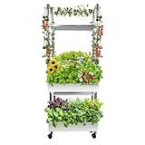 2-Tier Hydroponics Growing System for Tall & Climbing Plants, Awokabud Planters for Flowers and Plants,Indoor Herb Garden Kit with Adjustable LED Grow Light, Automatic Water Circulation-32 Pods