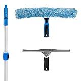 Unger Professional Connect and Clean Total Pro Cleaning Kit, All-in-One Household Window Washing with Streak-Free Results, Includes 12” Squeegee, 14” Scrubber Washer, Telescopic Pole Extends Up to 6’