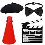 Kavoc Director Costume Set Include Director Beret Hat Bowtie Clapboard Megaphone for Movie Night Party Kit Film Birthday Party Photo Props (Style2)