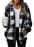 Nirovien Womens Full Zip Up Sherpa Jacket Tie Dye Fuzzy Fleece Jacket Teddy Coat for Women with Pockets(Black Plaid,3XL)