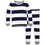 Burt's Bees Baby baby boys Pajamas, 2-piece Pj Set, 100% Organic Cotton (12 Mo-7 Yrs) Pajama Set, Midnight Rugby Stripe, 5T US