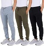 Real Essentials Mens Joggers Sweatpants Fleece Pants Sweat Clothing Pockets Baggy Elastic Cuffed Workout Bottom Athletic Soft Warm Winter Jogging Gym Active Track Work Tapered, Set 3, L, Pack of 3