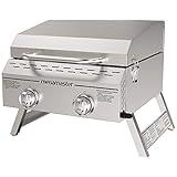 Megamaster Premium Outdoor Cooking 2-Burner Grill, While Camping, Outdoor Kitchen, Patio Garden, Barbecue with Two Foldable legs, Silver in Stainless Steel