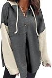 SHEWIN Womens Oversized Sweatshirt Hoodies Casual Long Sleeve Solid Button Down Hooded Jackets for Women Casual Fall Outfits with Pockets,(US 12-14) L,Dark Grey