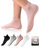 DIBAOLONG Pilates Socks with Grips for Women, Grip Socks Non Slip Yoga Athletic Socks for Barre Hospital Workout Grippy Socks 4 Pairs