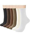 REACH STAR Socks for Women 6-Pair Cotton Crew - Ruffle Socks Women with Frilly Trim, Assorted Colors, Stretchy Comfy Everyday Wear