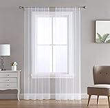 Beatrice Home Fashions Allure Pearl Sheer Curtains with Rod Pocket, Each Panel Measures 38" W x 96" L, White, 2 Panels