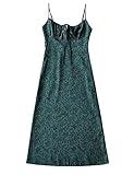 Omoone Women's Floral Dress Low-Cut Square Neck Spaghetti Strap Tie Bodycorn Dresses (01Green, Medium)