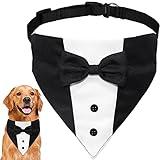 GOYOSWA Dog Tuxedo Dog Suit Dog Wedding Bandana Collar with Bow Tie, Adjustable Dog Tux Formal Dog Costumes, Engagement Birthday Tuxedo for Small Medium Large Dogs Pets (Large: Neck 15”-25”)