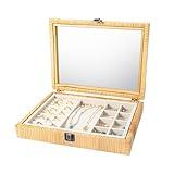 HuiDao Boho Rattan Jewelry Box, Jewelry Organizer Box for Storage Earrings Rings Necklace Bracelet, Farmhouse Jewelry Boxes & Organizers for Women with Clear Lid