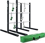 Vivere Ladder Golf Extreme Metal Tournament Edition Ladder Ball Tossing Game with 2 Metal Ladders and 2 Sets of Soft Bolas - Official Equipment,Black