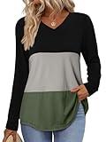 KISSMODA Womens Tops Dressy Casual V Neck T Shirts For Women Trending Fall Clothes 2025 Plus Size Sweaters Business Casual Tops Fall Favorites Curved Hem Tunics ArmyGreen M