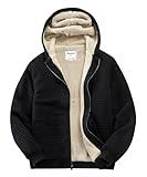 Fozexi Fleece Hoodie for Men Warm Full Zip Sherpa Lined Sweatshirt Winter Jacket Black Large