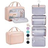 OlarHike Travel Toiletry Hanging Bag Waterproof Bags, Makeup bag, Toiletries, Jewelry, Travel Essentials 3 in 1 Packing Organizers, Cosmetic Travel-Sized Container, Medium Capacity for Women Pink