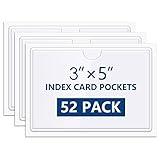 MaxGear 52 Pack Index Card Pockets with Top Open, Adhesive Pockets, Plastic Label Holder for Note Cards and Library Cards, Clear Adhesive Pocket for 3" x 5" Index Card, Label Holders