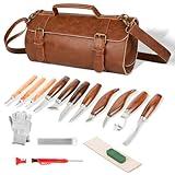 Wood Carving Tools Sets Deluxe Wood Carving Kit Wooden Carving Knife Wood working Carving Knife Tools Set with Large Leather Case For Beginner and Carpenter Experts