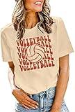 Volleyball T Shirts Women Volleyball Mom Shirts Volleyball Team Tee Tops Volleyball Graphic Casual Short Sleeve Shirts Apricot