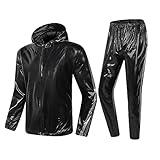 MulYeeh Weight Loss Sweat Suit Anti-Rip Heavy Duty Full-Zip Sauna Suit Fitness Exercise Gym Top Pant with Hood for Men Women