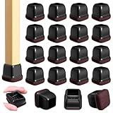 16 Pcs Chair Leg Floor Protectors for Hardwood Floors - Square Silicone Covers with Felt Pads, Protect Floors, Reduce Noise (Black, Fit: 3/4" to 1")