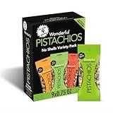 Wonderful Pistachios No Shells, 3 Flavors Mixed Variety Pack of 9 (0.75 Ounce), Roasted & Salted Nuts (4), Chili Roasted (3), Honey Roasted (2), Protein Snacks, Gluten Free, Pantry Staples, Healthy Snacks Variety Pack for Adults