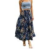 Abaadlw Maxi Skirts for Women with Pockets Long Midi Length Casual Skirt for Beach Party Holiday Blue Floral