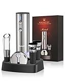 Electric Wine Opener Set with Stand, Wine Gift Set with Rechargeable Wine Opener, Wine Aerator, Vacuum Stoppers and Foil Cutter, 6-in-1 Wine Bottle Opener Set for Home Party Bar Outdoor Gift