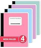 Taja Composition Notebook Wide Ruled, 4 Pack Aesthetic Composition Book, 9-3/4" x 7-1/2", 160 Pages (80 Sheets), Perfect for School Office Supplies, Pastel Colors