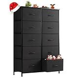 Sweetcrispy Dresser, Tall Dresser for Bedroom, Drawer Dresser Organizer Storage Drawers with 10 Drawers, Chest of Drawers with Fabric Bin, Steel Frame, Wood Top for Bedroom, Closet, Entryway