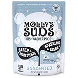 Molly's Suds Dishwasher Pods | Clean Dishwasher Detergent, Cuts Grease & Rinses Clean (Residue-Free) for Sparkling Dishes | 120 Auto-Release Tabs (Unscented)