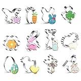 12 Pcs Easter Cookie Cutters, Easter Bunny, Egg, Rabbit, Chick, Carrot Stainless Steel Cookie Cutters for Baking