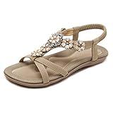 SHIBEVER Flat Sandals for Women Dressy: Size 9 Summer Open Toe Dress Sandals- Comfortable Walking Arch Support Flats Womens Sandal Apricot