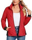 Bestbee Womens Lightweight Jacket, Warm Quilted Jackets Long Sleeve Business Casual Winter Coat with Pockets, XL, Stripe/Red-Black