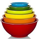 YIHONG 6 Piece Plastic Mixing Bowls Set, Colorful Serving Bowl for Kitchen, Ideal for Baking, Prepping and Cooking,Nesting Design for Space Saving Storage, Rainbow
