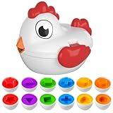 TEMI Toddler Chicken Easter Eggs Toys - Color Matched Game Shape Sorter with 6 Toy Eggs for Kids, Fine Motor Skills Sensory Toys, Educational Gifts for 3 4 5 6 Girls Boys Baby