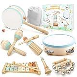 Toddler Musical Instruments-Musical Toys Wooden Toys for Toddlers 1-3 , Baby Musical Instruments with Modern Boho Xylophone Toddler Toys with Storage Bag for Kids Preschool Educational 3+