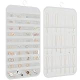 DonYeco Hanging Jewelry Organizer Storage, 40 Pockets 36 Hooks Necklace Earring Necklace Bracelet Ring Organizer, Double - Sided Design, White