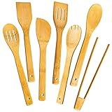 Eisinly Wooden Spoons for Cooking 7-Piece, Kitchen Nonstick Bamboo Cooking Utensils Set, Healthy Bamboo Wooden Spatula Spoon for Cooking