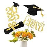 Graduation Decoration 2025, 16 PCS Gold and Black Double Sided Sparkling Graduation Centerpieces Sticks for Table, Class of 2025 Graduation Party Decorations, Table Toppers Set of 4
