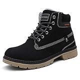 SKDOIUL leather snow boots for men ankle winter walking shoes new the cold weather outdoor trekking fur warm boot insulated size 9.5 black