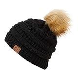 Hatsandscarf CC Exclusives Unisex Ombre Ribbed Confetti Knit Beanie with POM (HAT-43) (Black)