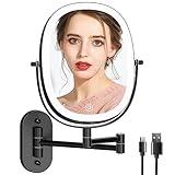 FUNTOUCH Rechargeable Wall Mounted Lighted Makeup Vanity Mirror, Double Sided 1X/7X Magnification, 3 Dimmable Light Settings, Extension Arm, Oval Frame, Ideal for Makeup