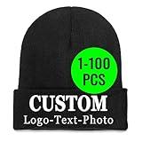 Bulk Custom Beanies Custom Beanie for Men Women Personalized Beanie Hats Add Text Logo Custom Knit Hats Skull Caps, 1-Black