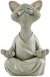 JFSM INC. Whimsical Grey Cat Buddha Figurine Meditation Yoga Decor - Happy Cat Collection - Cat Lover Gifts, Yoga Gifts, Meditation Gifts, Zen Namaste Decor Gifts